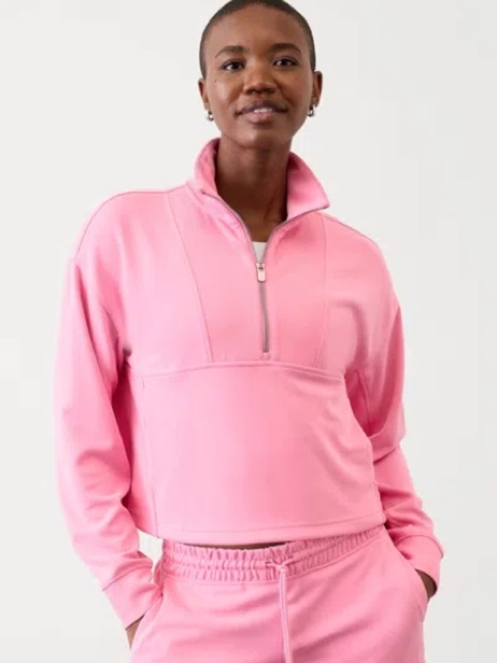 Athleta Seasoft Rib 1/4 Zip Popover Raphanus Pink